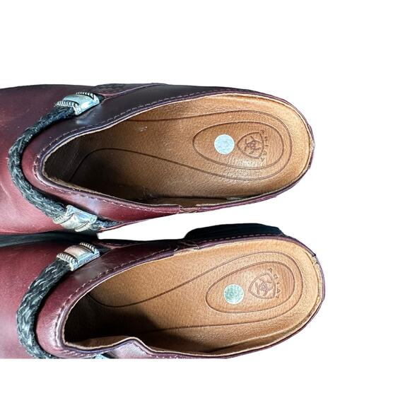 Ariat Burgundy Leather Western‎ Cowgirl Braided Slip On Mule Clogs Size 8 - Picture 10 of 11